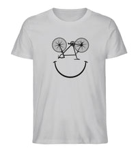Lade das Bild in den Galerie-Viewer, Größe L - „Fahrrad lächeln“ - Unisex T-Shirt in Grau meliert
