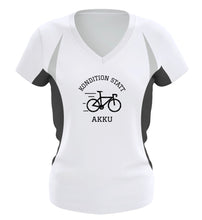 Lade das Bild in den Galerie-Viewer, Größe S - „Kondition statt Akku“ - Funktionsshirt Frauen in Schwarz/Weiß
