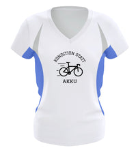 Lade das Bild in den Galerie-Viewer, Größe S - „Kondition statt Akku“ - Funktionsshirt Frauen in Blau/Weiß
