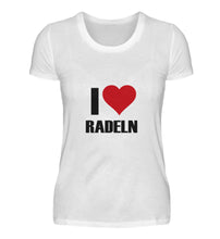 Lade das Bild in den Galerie-Viewer, Größe M - „I <3 Radeln" - Frauen Premium Organic T-Shirt in Weiß
