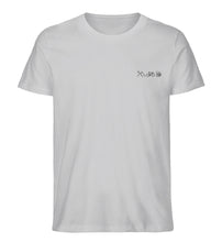 Lade das Bild in den Galerie-Viewer, Größe XL - „Berge, Radfahren und Bier“ (Stick) - Unisex T-Shirt in Grau meliert
