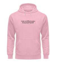 Lade das Bild in den Galerie-Viewer, Größe M „Liebe mit 8 Buchstaben..." - Unisex Organic Hoodie in Pink
