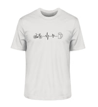 Lade das Bild in den Galerie-Viewer, Größe M - „Herzschlag, Fahrrad und Bier“ - Unisex T-Shirt in Grau meliert
