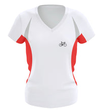 Lade das Bild in den Galerie-Viewer, Größe M - „Mini Fahrrad“ - Funktionsshirt Frauen in Rot/Weiß
