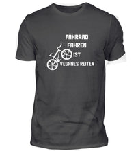 Lade das Bild in den Galerie-Viewer, Größe 3XL - „Radfahren ist veganes Reiten" - Unisex T-Shirt in Schwarz
